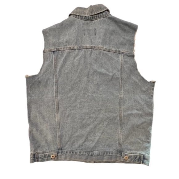 Love Tree Sleeveless Denim Jacket Vest‎ Size Large Distressed Raw Hem BOHO - Picture 2 of 9